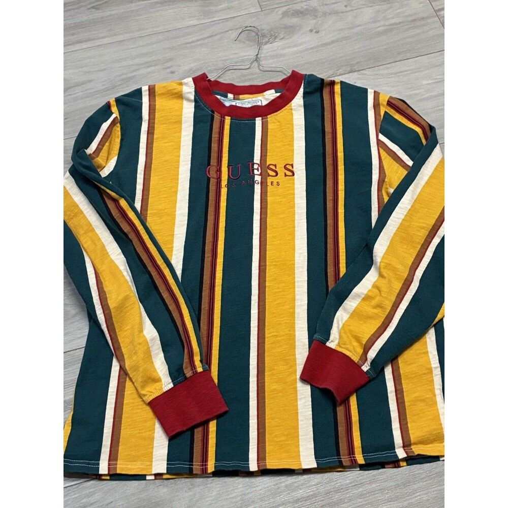 Men’s Vintage Red & Green Striped Guess Shirt Long Sleeve XL Smoke Free Home